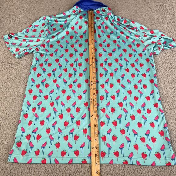 Good Boy Golf Polo Performance Mens L Blue Watermelon Strawberry Shirt Graphic - Picture 7 of 11